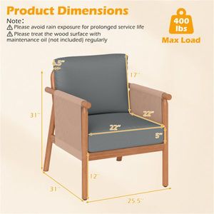 Chaise d'appoint d'extérieur en bois d'acacia gris style bohème avec accoudoirs en corde tressée et coussin pour porche et balcon - Product Image 5