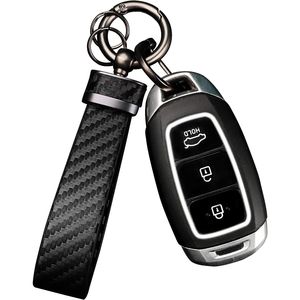 Llavero de Fibra de Carbono Negra para Coche con Anillo en D Antipérdida y Cuero - Elegante Accesorio para Coche - Product Image 1