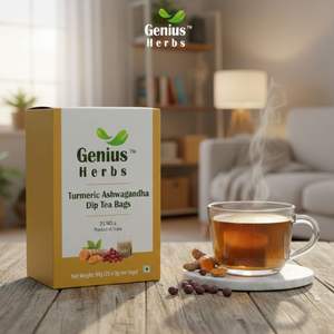 Las bolsitas de té premium de cúrcuma y ashwagandha ofrecen una mezcla herbal nutritiva diseñada para mejorar el bienestar y la vitalidad. - Product Image 3