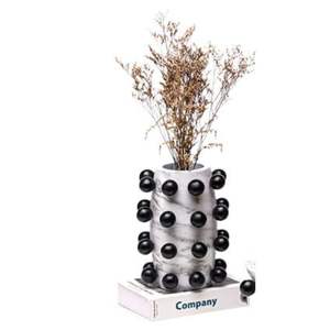 Jarrón de Metal con Acabado de Mármol de Lujo Moderno, Jarrón Decorativo con Cuentas Negras, Maceta de Estilo Nórdico para Sala de Estar, Decoración del Hogar - Product Image 1
