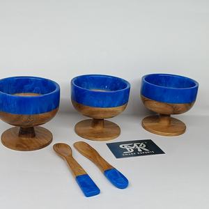 Tazón de Postre de Madera Pulida Premium con Acento de Resina Azul y Cuchara, Ecológico y de Lujo para el Hogar, Cocina, Restaurante o Regalo - Product Image 4