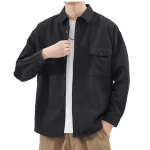 Camisa de Hombre de Verano, Transpirable, de Lino y Algodón, Satén, Lisa, de Manga Larga, Casual, Antiarrugas, con Cuello Camisero, 160g - Product Image 6