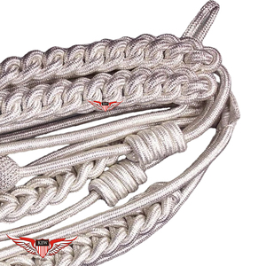 Cordones de hombro trenzados plateados tipo aiguillette, aiguillette retorcida con punta metálica plateada - Product Image 2