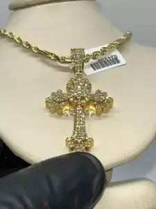 จี้รูปกางเขนประดับโมอิสซาไนต์ทรงกลม 2.10 กะรัต สำหรับผู้หญิง ทำจากเงินแท้ชุบทอง สไตล์ฮิปฮอป เหมาะเป็นของขวัญ - Product Image 2