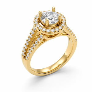 1 CTS Halo <b>Split</b> Shank Engagement Wedding <b>Ring</b> Classic 14K Yellow Gold IGI Certified Lab Grown Diamond Pave OEM Custom Jewelry - Product Image 1