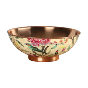 Bol à fruits à salade fini plaqué cuivre bol en cuivre décoration de table à manger conception de fleurs bol à mélanger martelé - Product Image 6