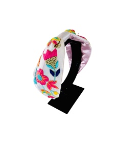 Serre-tête artisanal à nœud floral pastel pour femmes et filles, brodé multicolore et rembourré, tendance boutique mode 2026 - Product Image 1