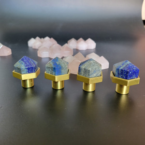 Luxury Natural Lapis Gemstone <b>Door</b> Knob Best Hexagonal Diamond <b>Pull</b> <b>handles</b> Durable Easy Installation Kitchen Dresser Cabinet - Product Image 1