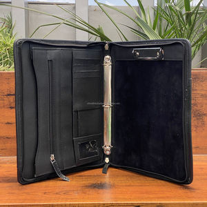 Classeur à anneaux multifonctionnel de luxe en cuir de vachette fait à la main avec fermeture éclair pour affaires et usage personnel - Product Image 6