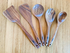<b>Wood</b> <b>Spoon</b> <b>Set</b> 5 Pcs Natural Teak <b>Wood</b> Cooking Utensils <b>Set</b> for Kitchen, <b>Spoon</b> <b>Set</b> By B H Brothers - Product Image 5