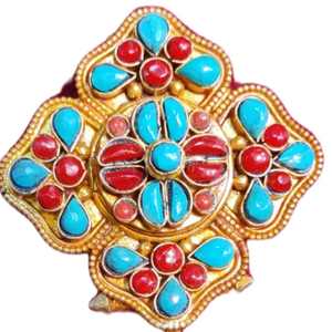 Handmade Sterling <b>Silver</b> Tibetan Ghau Pendants Antique Gold Plating Diamond Turquoise Accents Religious Jewelry for Buddhism - Product Image 5
