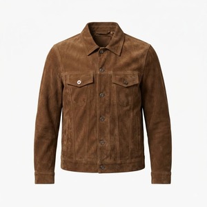 <b>Men's</b> Suede <b>Trucker</b> <b>Jacket</b> Brown Real Leather Button Up Western <b>Trucker</b> Coat - Product Image 1