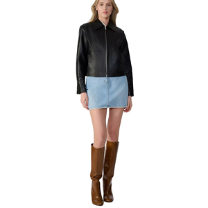 <b>Women</b> Black Genuine Leather <b>Jacket</b> Ladies Slim Fit Biker Moto Style <b>Zip</b>-<b>Up</b> Customized Logo Factory Price Wholesale OEM - Product Image 3