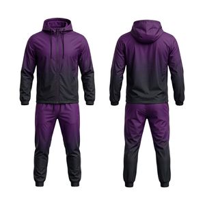 Ensemble de survêtement sportif à fermeture éclair intégrale avec bande latérale, à capuche, pour homme, respirant, séchage rapide, coupe-vent, deux pièces (veste et pantalon) - Product Image 4
