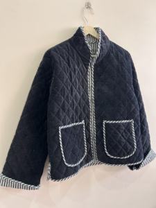 Solid Color Quilted Velvet Reversible Unisex Cotton Jacket Breathable Eco-Friendly Suzani Embroidered Indian Design - Product Image 3