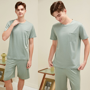 Men Solid Color Two Piece Set Breathable Knitted 100% Cotton <b>Short</b> Sleeve T-Shirt Drawstring <b>Shorts</b> Casual Summer Outfit - Product Image 5