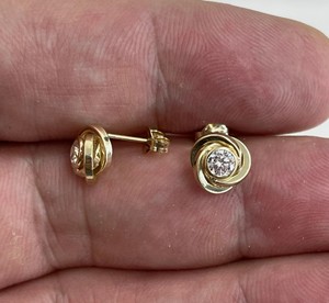 Handmade 18K Gold Filled Gold Plated 925 <b>Silver</b> 5mm CZ Bezel Knot <b>Stud</b> Earrings Minimalist Dainty Jewelry Gift Women - Product Image 4