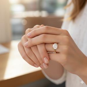 Anillo de Compromiso de Oro Sólido de 14K con Diamante Ovalado Cultivado en Laboratorio de 2.5 CT, Anillo de Boda con Halo Oculto y Diamante Solitario, Regalo de Aniversario para Ella - Product Image 6