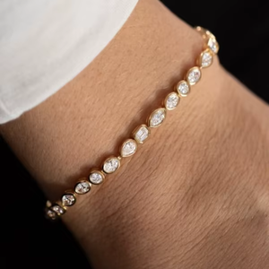 AMBER JEWELS - Brazalete de Oro Sólido de 14K Clásico con Corte Brillante Redondo y Certificado IGI T-2635, Diseño de Cadena de Eslabones para Boda, Unisex - Product Image 3