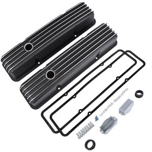 Polished Aluminum Valve Covers for Chevy Small Block 283 302 305 327 350 400 1958-1986 Black Engine System Gaskets - Product Image 2