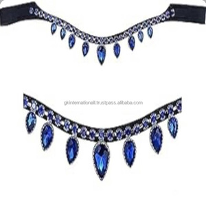 Bride d'équitation fantaisie de dernière génération, décorée de cristaux de feuille personnalisés, de strass et d'une chaîne à gouttes, en cuir - Product Image 1