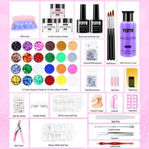 Professional Pink UV LED <b>Nail</b> <b>Kit</b> with Acrylic Powders Base Top Coat <b>Nail</b> Tips Rhinestones Decora 2oz and 1oz Volumes - Product Image 2