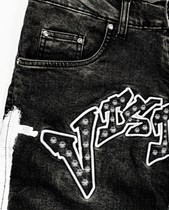 Denim <b>Men's</b> Short Summer Hip Hop Customized <b>Jeans</b> Short Vintage Mid Waist Distressed Faded Acid Wash Rhinestone Denim Shorts <b>Men</b> - Product Image 5