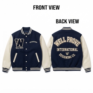 Custom Green <b>White</b> Breathable Winter Varsity <b>Jacket</b> 650GSM Wool Body Cotton Lining - Product Image 3