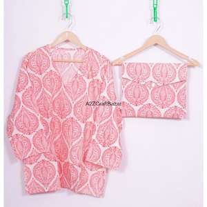 Conjunto de Pijama de Algodón 100% Puro para Mujer, Cuello en V Personalizado, Ropa de Casa Transpirable para Invierno con Logotipo Frontal - Product Image 2