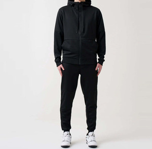 Men's Black Full <b>Zip</b> <b>Hooded</b> Tracksuit Set Solid Color Breathable Polyester Casual Sportswear Regular Fit Autumn Wear - Product Image 1