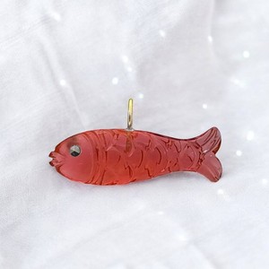 Garnet Gemstone Hand Carved 21x11 MM Fish Charms Pendant - Gold Plated Bail Pendant - Handmade Carving <b>Animal</b> Jewelry - Product Image 1