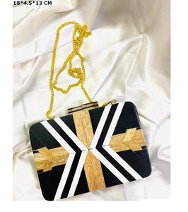 Luxury Blue <b>White</b> Geometric Clutch <b>Bag</b> With Gold Chain Strap Plastic <b>Evening</b> Purse Unique Style New Arrival Latest Design - Product Image 2