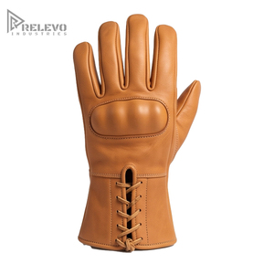 Guantes de Motocicleta Retro Personalizados de Cuero Marrón, Guantes de Motociclista Vintage con Cordones, Protección de Nudillos Moldeada, Perforados - Product Image 1