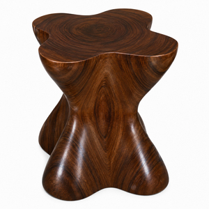 Organic Clover Pedestal Suar <b>Stool</b> Contemporary Solid Wood Premium Quality Sculptural Side <b>Table</b> for Living Room Best Seller - Product Image 2