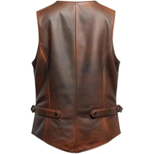 Chaleco de Cuero Vacuno Genuino Marrón para Hombre, Estilo Vintage, Cierre de Botones de Una Sola Fila, Largo Regular, Prenda Exterior - Product Image 2
