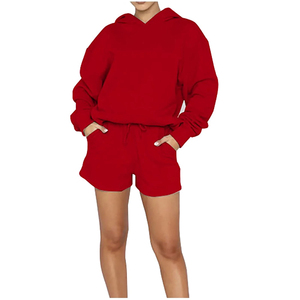 New Arrivals <b>Sexy</b> Trendy Spring Women's Casual Knee Printed Hooded Full Sleeve Top Two Piece <b>Set</b> Polyester/Cotton Knitted Shorts - Product Image 1