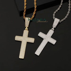 <b>Cross</b> <b>Pendant</b> 925 <b>Silver</b> 18K Gold Plated Moissanite Round Brilliant Cut Hip Hop Religious Charm Unisex Everyday Wear - Product Image 5