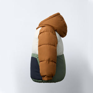 Blouson matelassé à capuche color block avec fermeture éclair, coupe-vent, manteau d'hiver unisexe décontracté en polyester épais, coupe régulière - Product Image 4