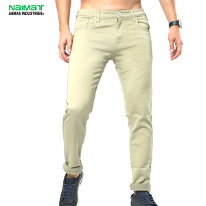Pantalones Vaqueros de Mezclilla Color Caqui para Hombre, Corte Ajustado, Tela de Algodón Elástica, Estilo Casual, Cómodos para Uso Diario - Product Image 1