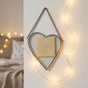 Artisan Design Iron/Glass Heart Shape Photo Frame with Chain Wall Hanging for <b>Valentine</b> & Wedding Gift Home <b>Decor</b> - Product Image 3