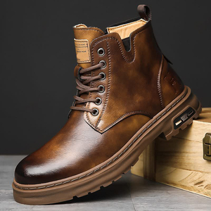Botas de Cuero Genuino para Hombre Hechas en Fábrica de Bangladesh, Personalizadas OEM, con Punta Redonda, Cordones y Suela de Goma Antideslizante - Product Image 1