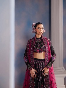 Elegant Pink Black Chiffon Lehenga Choli Embroidery <b>Floor</b> Traditional Wedding Party Dress Women India Pakistan Ready Stitched - Product Image 2