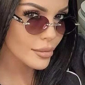 LMAMBA S060 Newest Trendy Retro Wooden Temples Shades Women's Men's Metal Rimless Oval Frame Custom UV400 Adult <b>Sunglasses</b> 2024 - Product Image 2