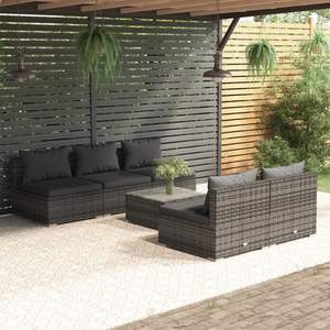 Ensemble de salon de jardin en rotin PE gris avec structure en acier thermolaqué pour mobilier d'extérieur en plastique et verre - Product Image 1