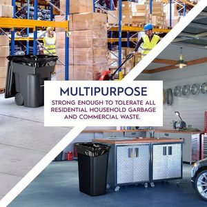 Sacchi della spazzatura neri da 65 galloni Extra spessi 100 contare i sacchi della spazzatura resistenti allo strappo per la pulizia delle foglie dei rifiuti all'aperto ad alta densità - Product Image 6