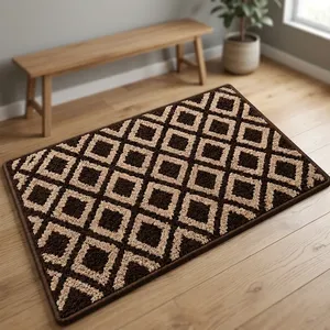 Paillasson géométrique moderne en marron et beige avec motif en chevron pour les entrées de maison, les salons et les couloirs - Product Image 4