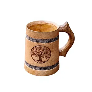 Jarra de Cerveza de Madera Hecha a Mano con Inserto de Acero Inoxidable, Diseño Clásico, Agarre Ergonómico, Apta para Lavavajillas, Patrón Sólido, Caja de Regalo, para Fiestas y Uso Doméstico - Product Image 1