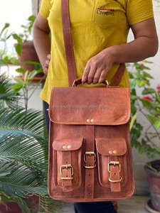 Sac à dos en cuir de chèvre marron pour femmes, sacoche deux-en-1, 10x13 pouces, Vintage, collection - Product Image 5