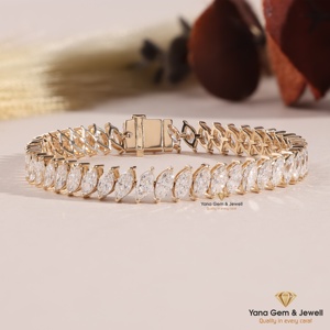 กำไลข้อมือเพชรทรงมาร์คีส์ 10 กะรัต CVD Lab Grown Diamond ดีไซน์หรูหราสำหรับผู้หญิง สี D-E-F ความสะอาด VVS-VS ทองคำแท้ 14k - Product Image 1