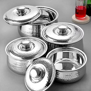 Cacerola de Acero Inoxidable de Calidad Garantizada con Tapa, Diseño Redondo Martillado, Utensilios de Cocina Modernos y Duraderos, Compatible con Todas las Estufas - Product Image 5